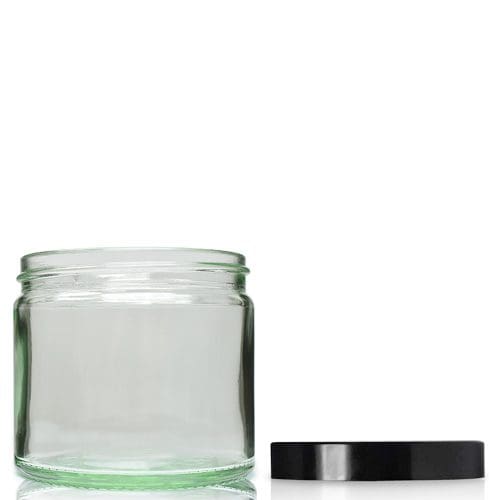 250ml Clear Glass Cosmetic Jar With Black Urea Cap Ampulla