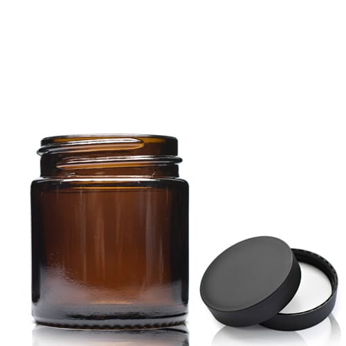 60ml Amber Glass Cosmetic Jar With Black Cap Ampulla LTD