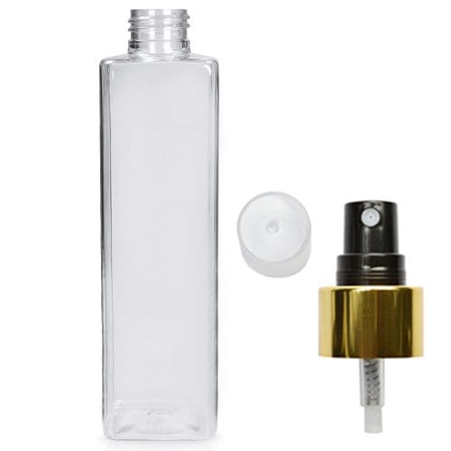 300ml Clear PET Square Juice Bottle & Tamper Evident Cap - Ampulla