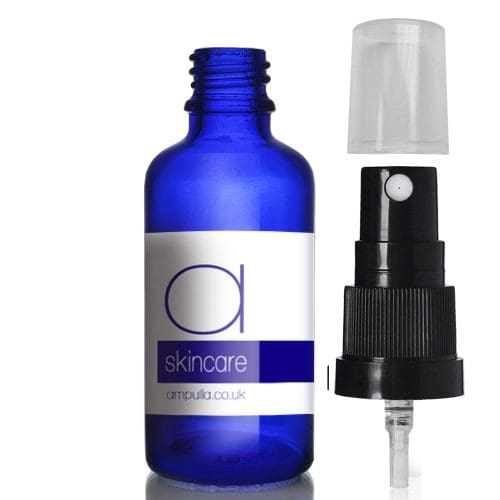 50ml Blue Glass Skincare Bottle With Atomiser Spray - Ampulla Ltd