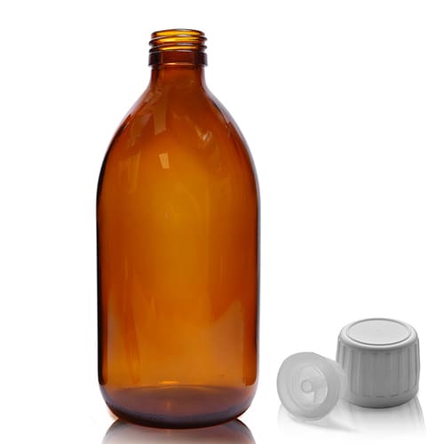 500ml Amber Glass Syrup Bottle & Tamper Evident Cap - Ampulla