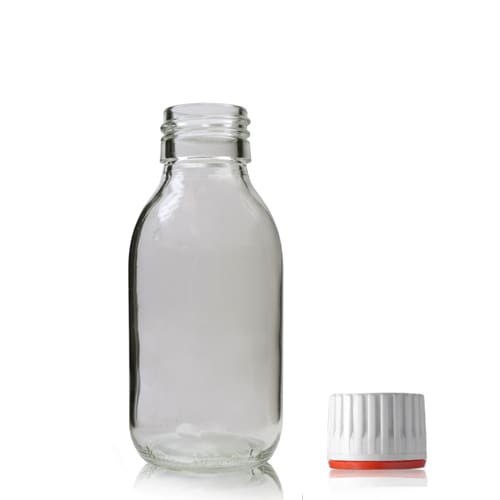 100ml Clear Glass Syrup Bottle & Tamper Evident Cap-Ampulla Ltd