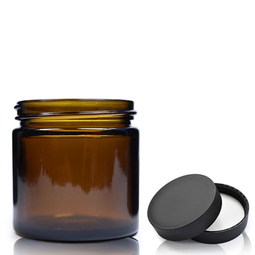 60ml Amber Glass Ointment Jar With Black Cap - Ampulla LTD