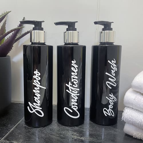 250ml Black Bathroom Bottle Set - Ampulla Ltd - 0161 367 1414